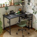 DOMSHOCT L Shaped Gaming Desk with Power Outlets in black