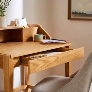 Knowle Compact Pull Out Oak Desk with drawer